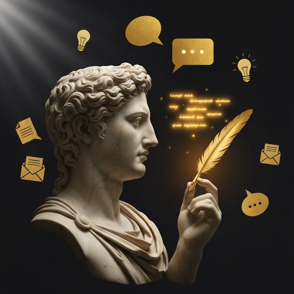 Classical marble bust with golden AI elements representing Claude AI for small business