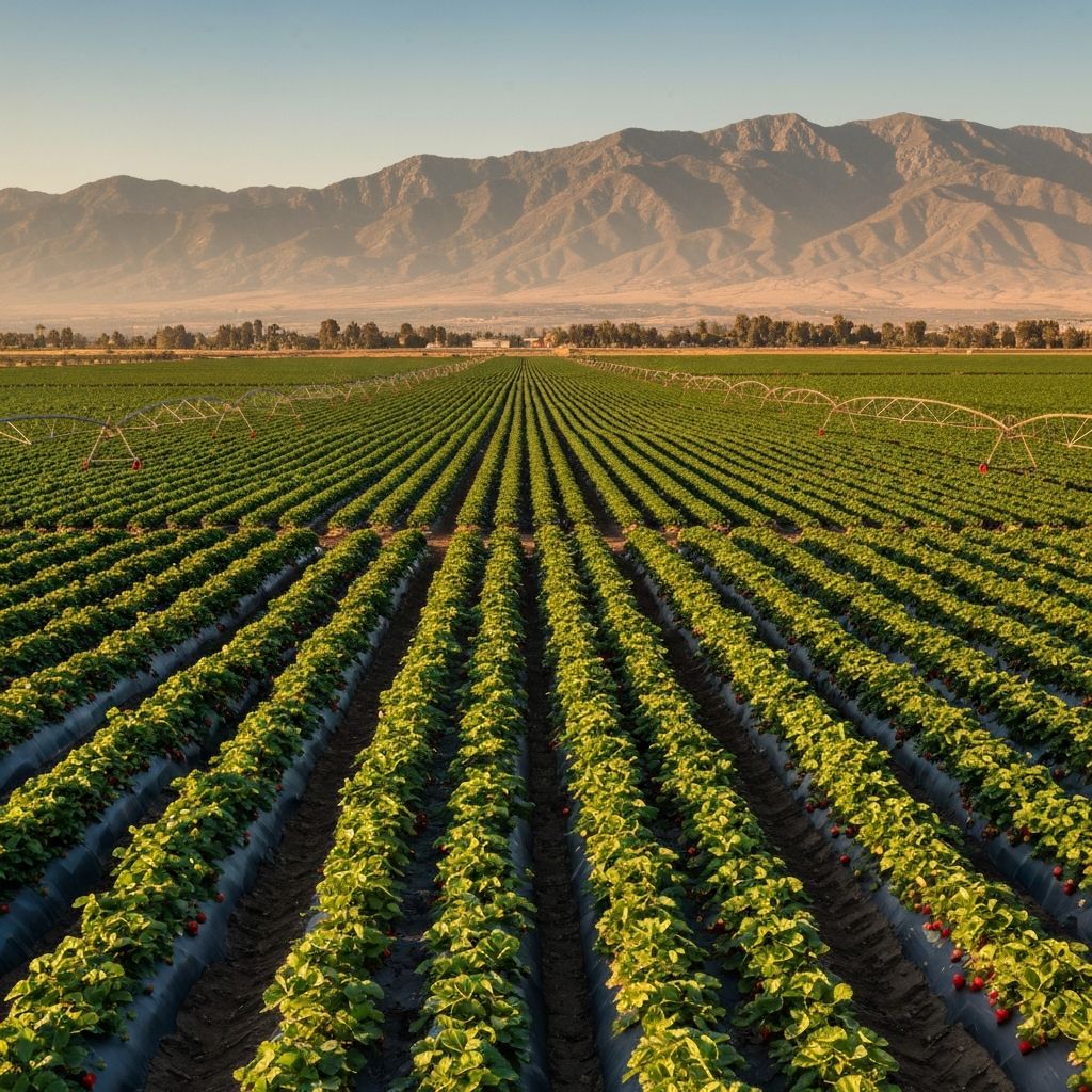 Kern County agricultural farmland at golden hour